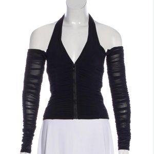 I.AM.GIA Diego Cold Shoulder Halter Top Black Ruched Mesh Size X-Small y2k